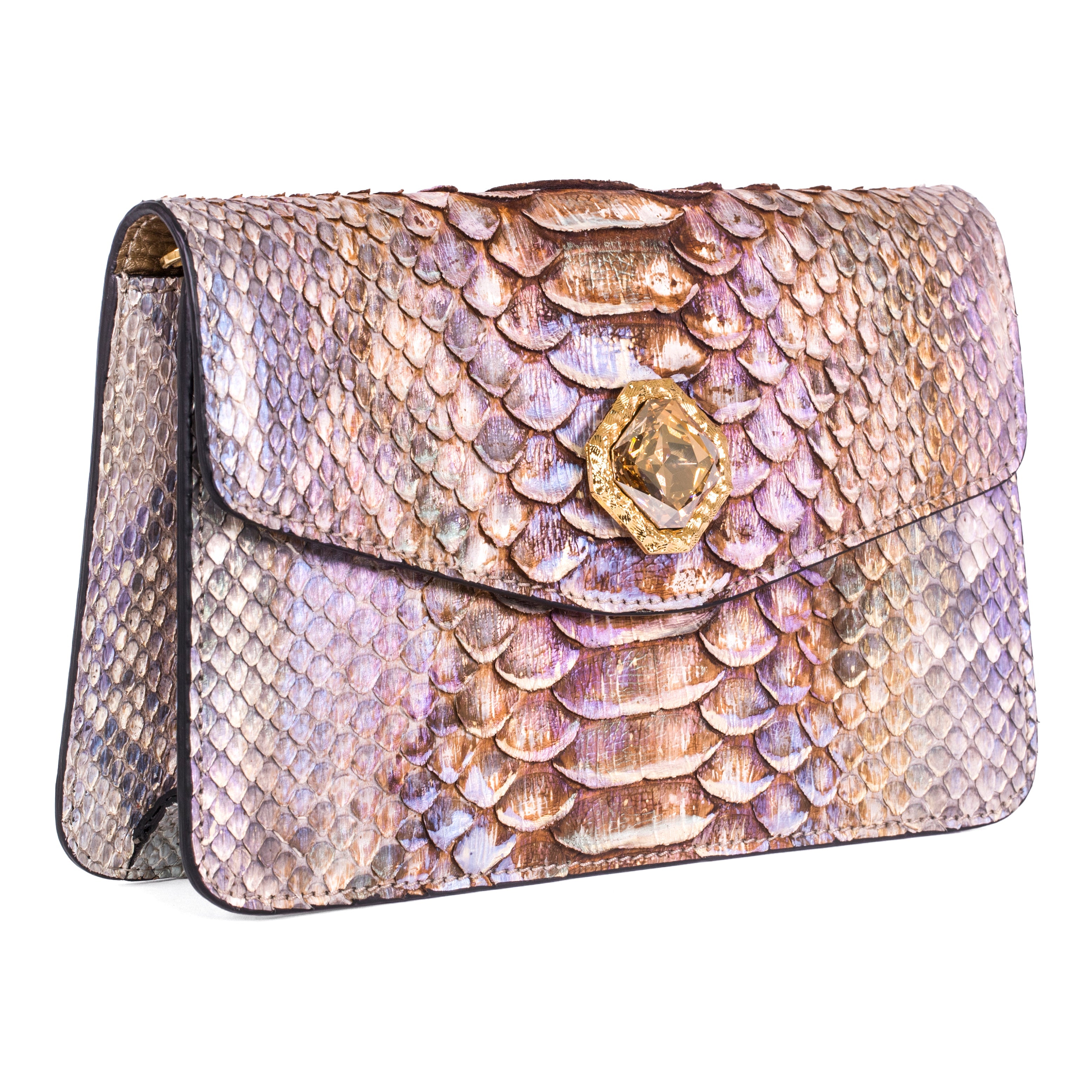 Iridescent Python Clutch With Custom Swarovski Stone
