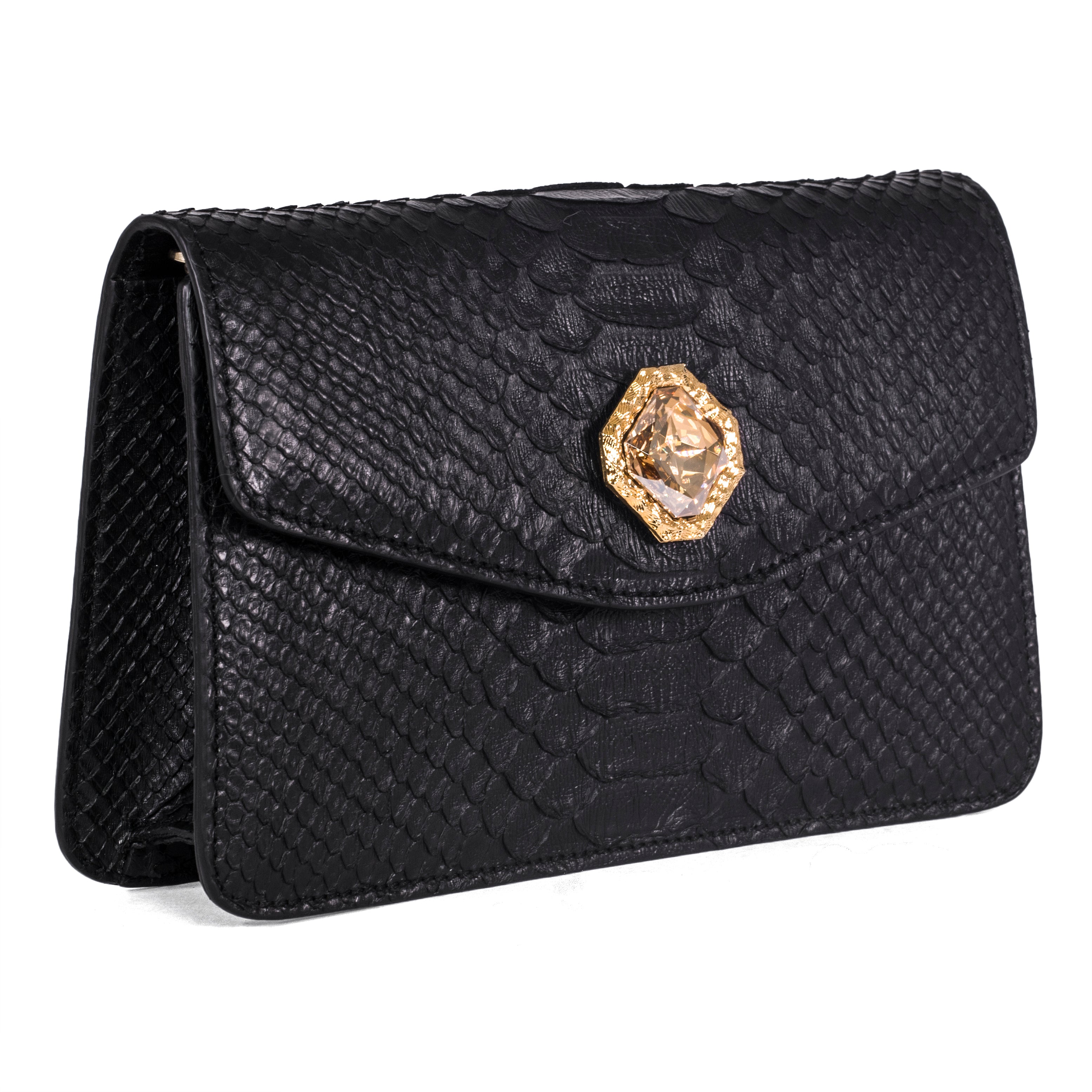 Black Python Clutch with Custom Swarovski Stone