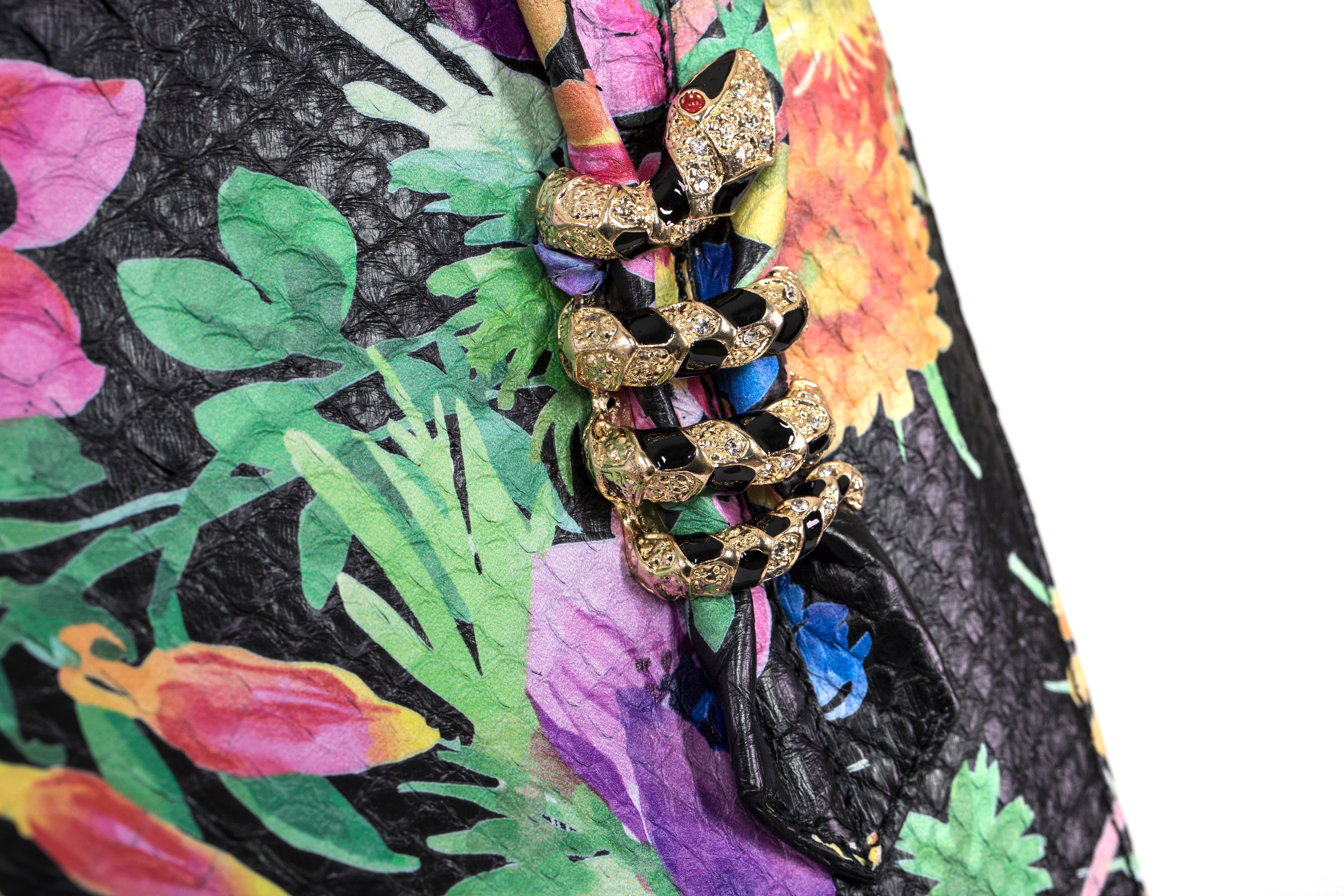 Large Floral Python Bag with Gold Snake Accessories