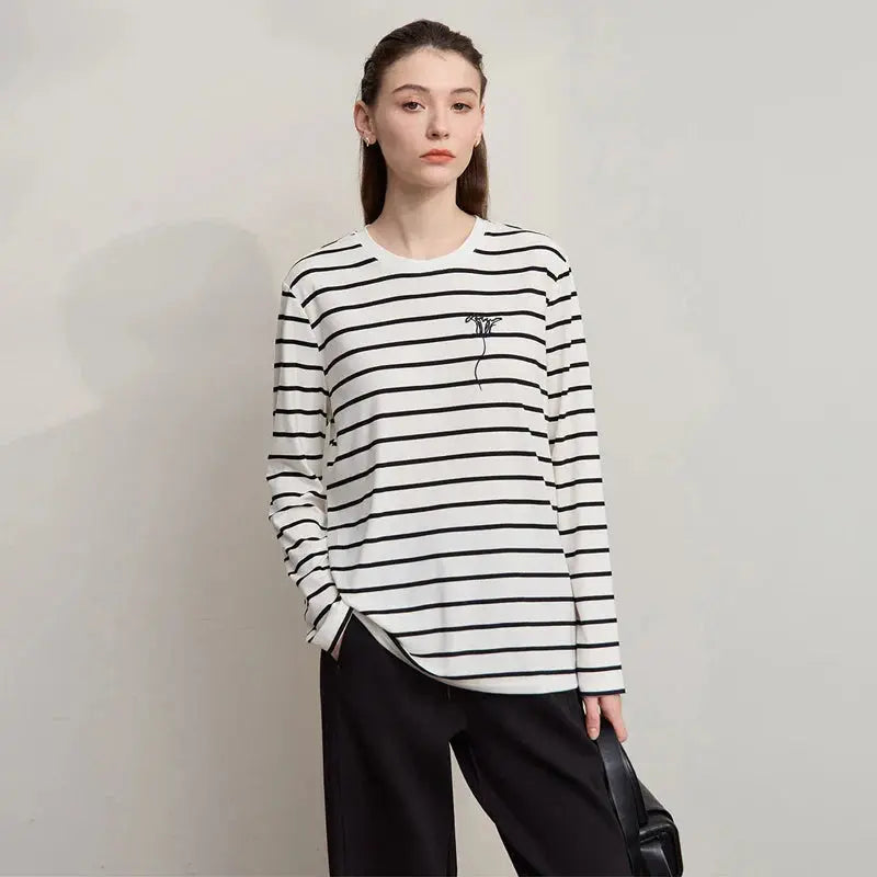 Women's Striped Long-Sleeve Knit T-Shirt