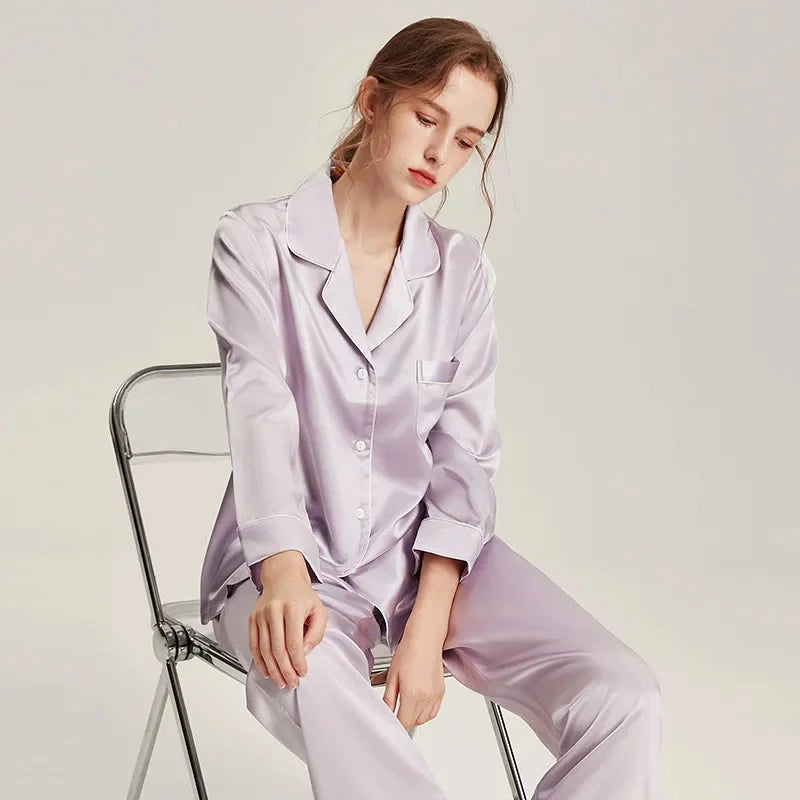 Real Silk Pajama Long Sleeve White Nightwear