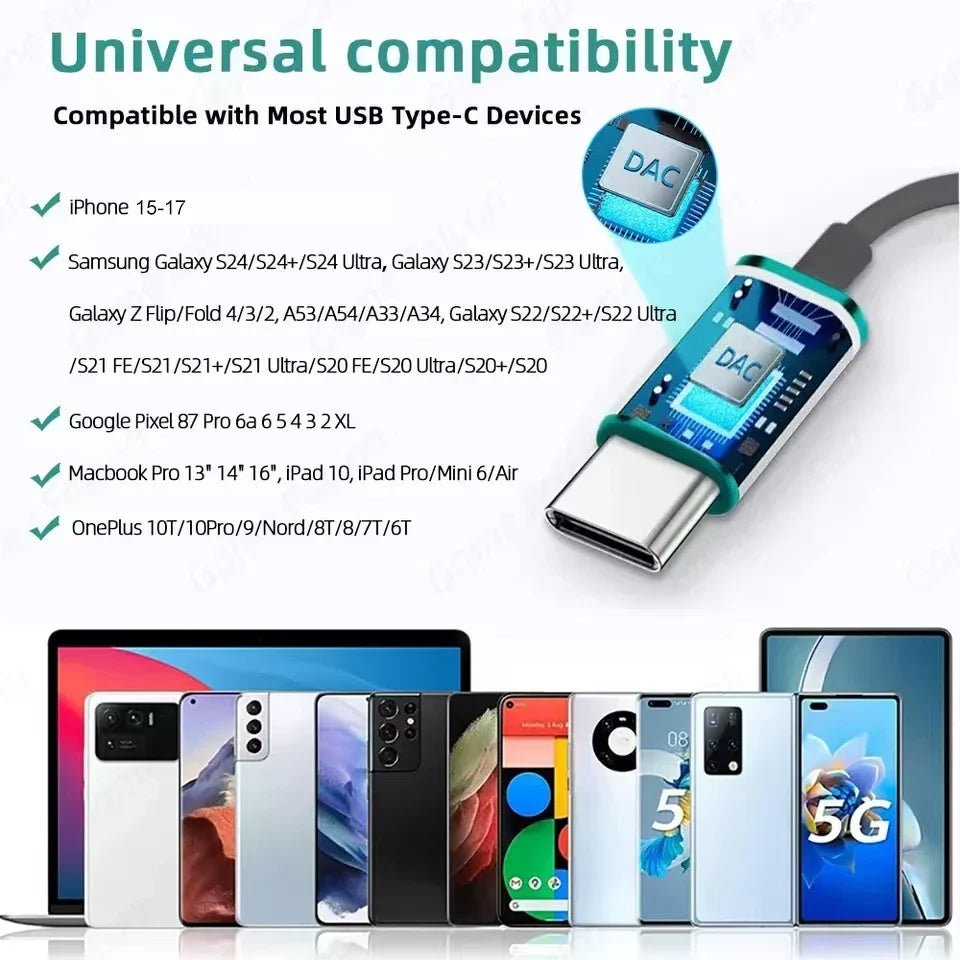 Type C&3.5mm Headphones HiFi Bass Stereo Volume Control Headset In HD Mic Wired Earbuds For IPhone15-17/Samsung Series Earphones