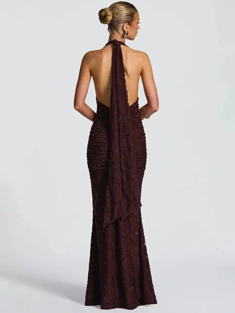 Women's Deep V-Neck Backless Ruched Club Gown
