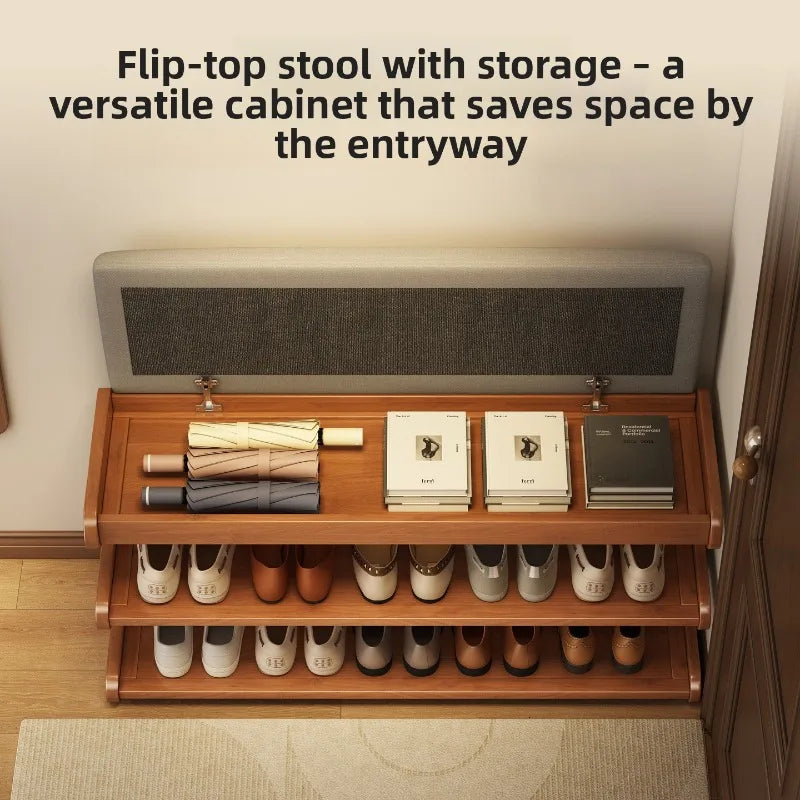 Shoe Cabinet Stool Upholstered Flip Top Shoe Storage Bench Entryway Hallway Cushion Seat Removable Shoe Rack Organizer Furniture