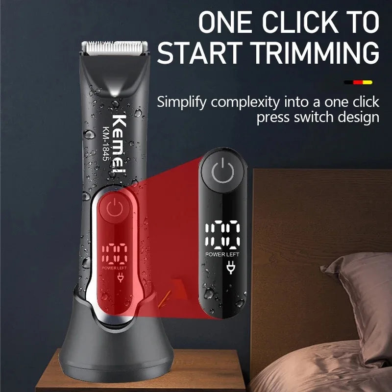 Kemei Groin Hair Trimmer Men Electric Clippers Waterproof Trimmer for Pubic Body Hair Grooming Kit Ceramic Blade Razor KM-1845