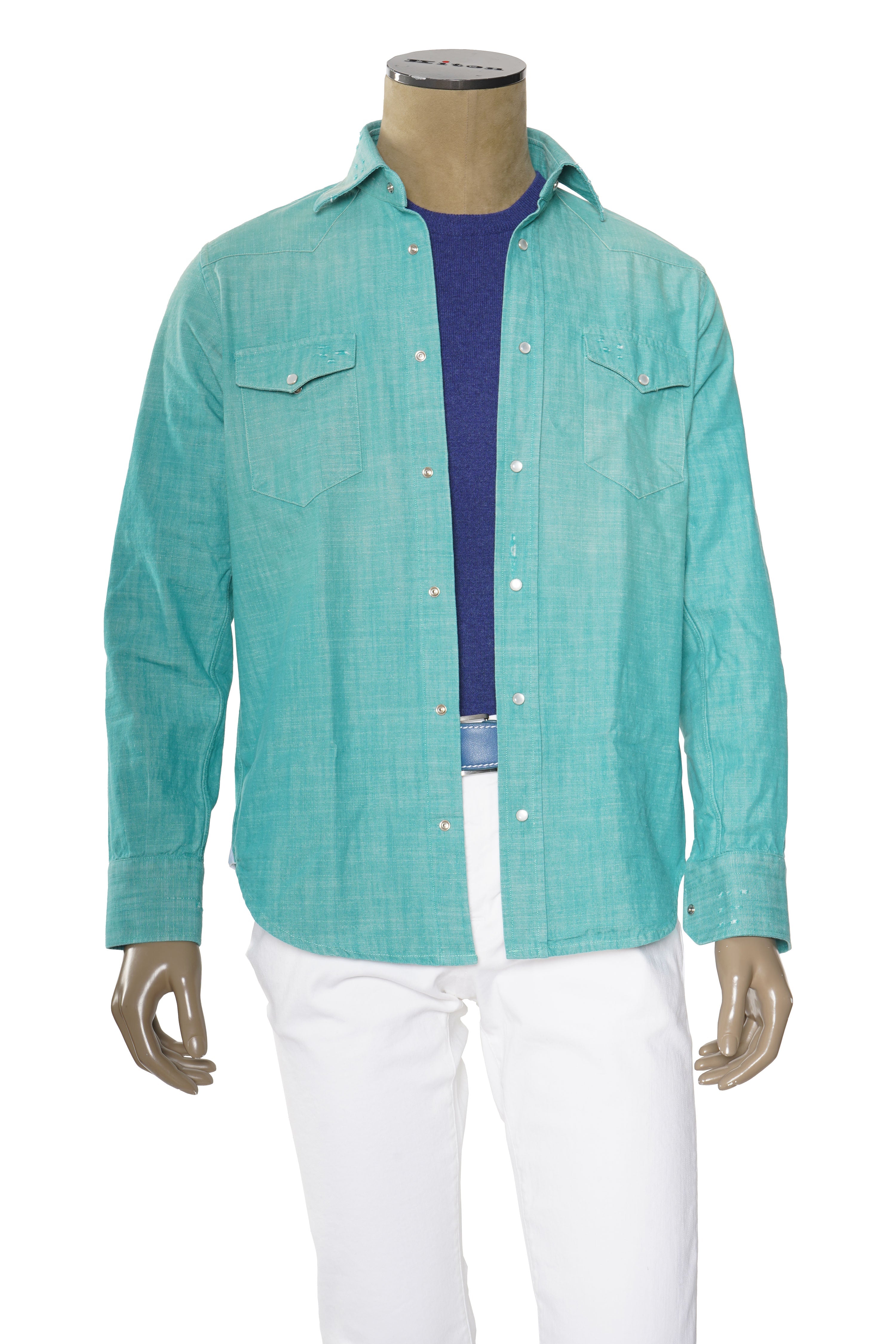 Sartorio Solid Denim Snap Button Cotton Shirt