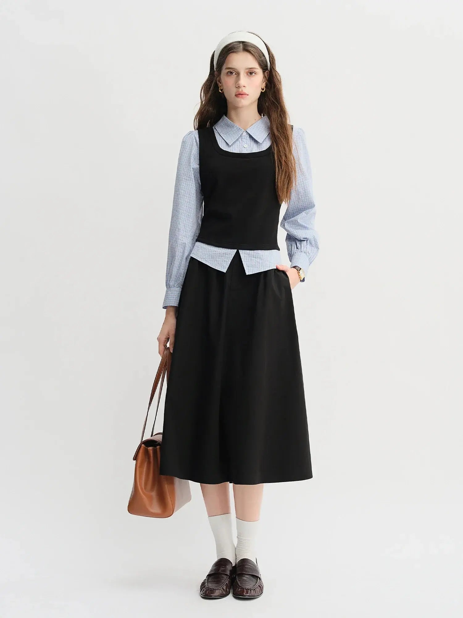 Plus Size Knit Patchwork Top & Skirt Set