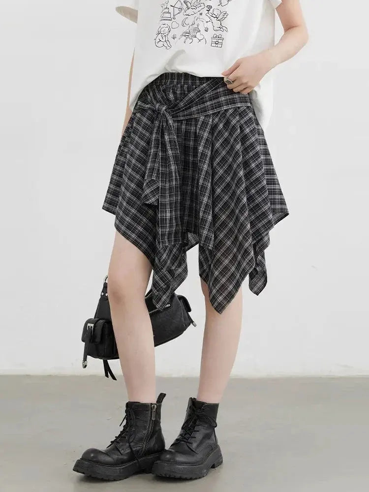 Chic A-Line Plaid Skirt with Adjustable Tie-Waist