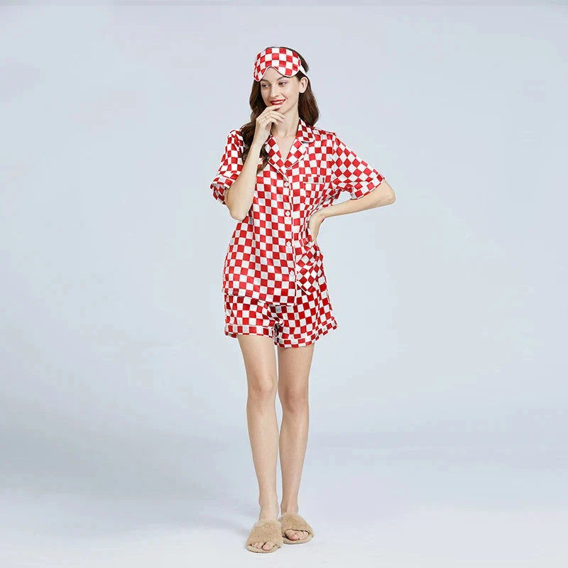 Women’s Checkerboard Mulberry Silk Pajama Set