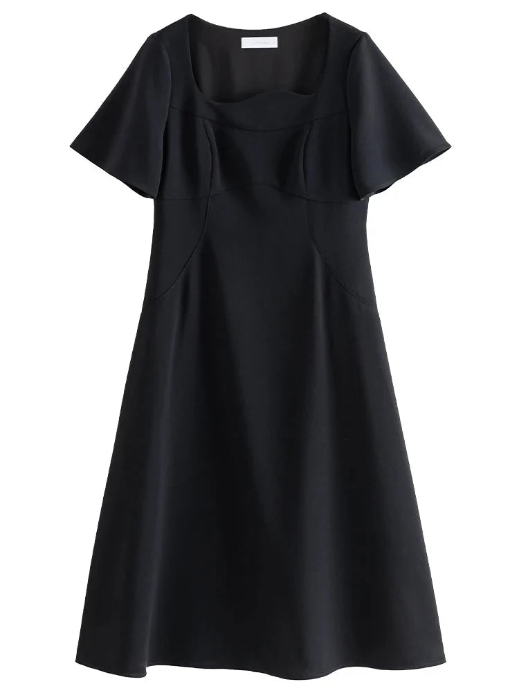 French Style Corrugated Collar Black Dress