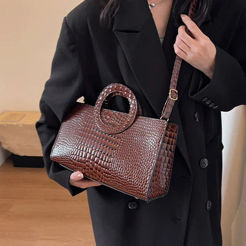 Luxury Crocodile Pattern Women's Handbag | Fashion Shoulder & Crossbody Bag (Famous Brand Designer PU Leather, Large Capacity)