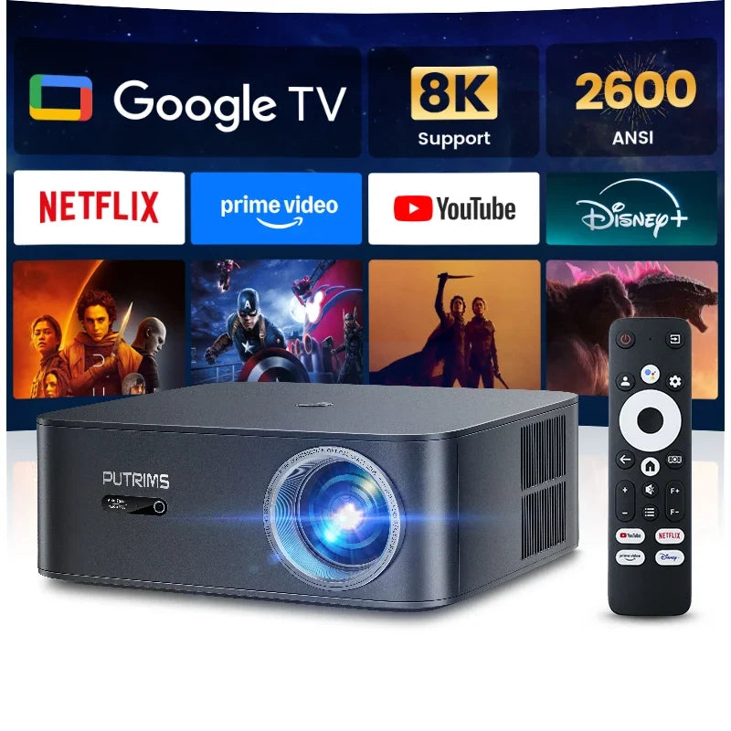 High Brightness 4k Android Projector 45000Lumens Auto Focus WIFI 6 BT5.2 Dolby Home Movie Theater Google TV Smart Projectors