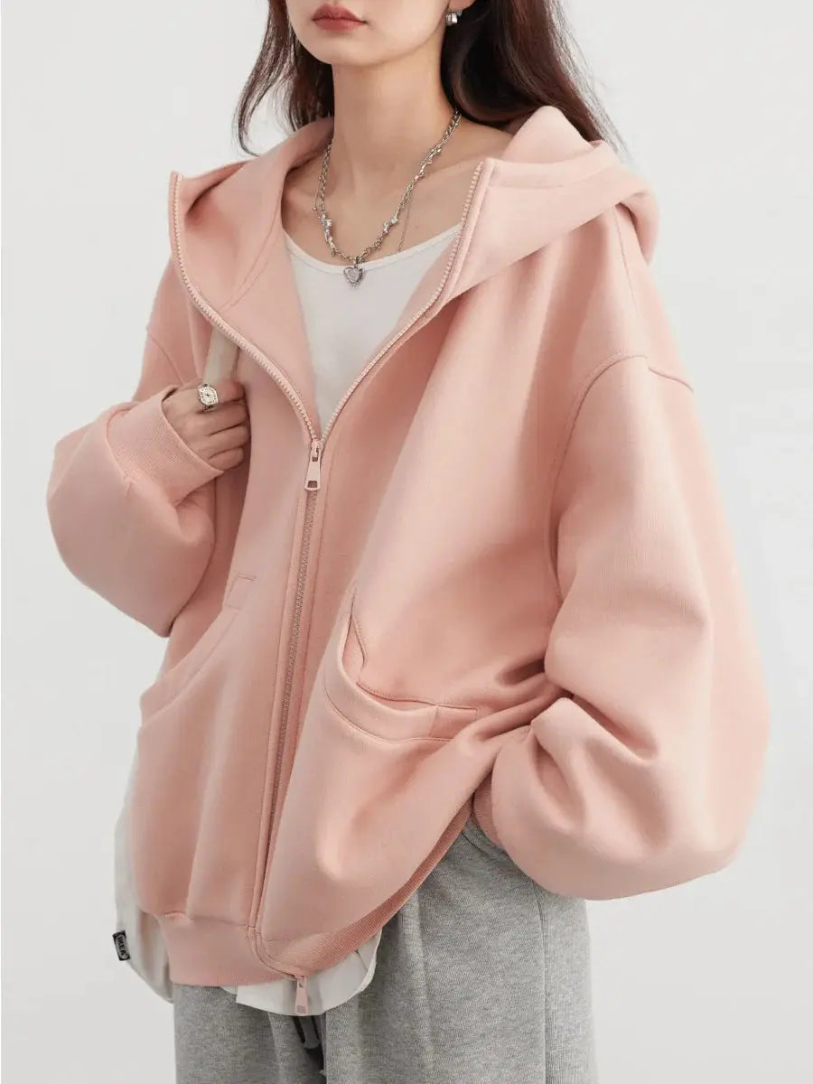 Plush Lined Oversize Coat with Double Zipper