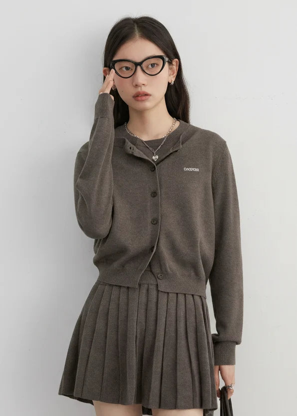 Women’s 3-Piece Knitted Skirt Set Pleated Cardigan Outfit