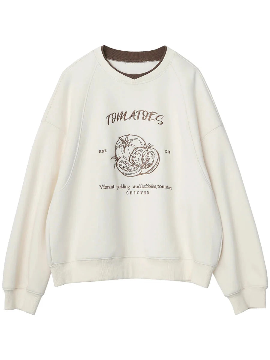 Color-Block Embroidered Sweatshirt Autumn Pullover