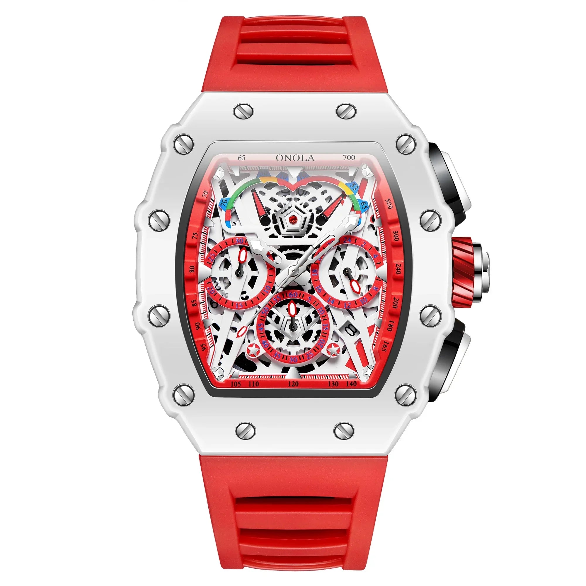 Luxury Watch Men's ONOLA Fashion Casual Multifunctional Silicone Tape Waterproof Quartz Watch White