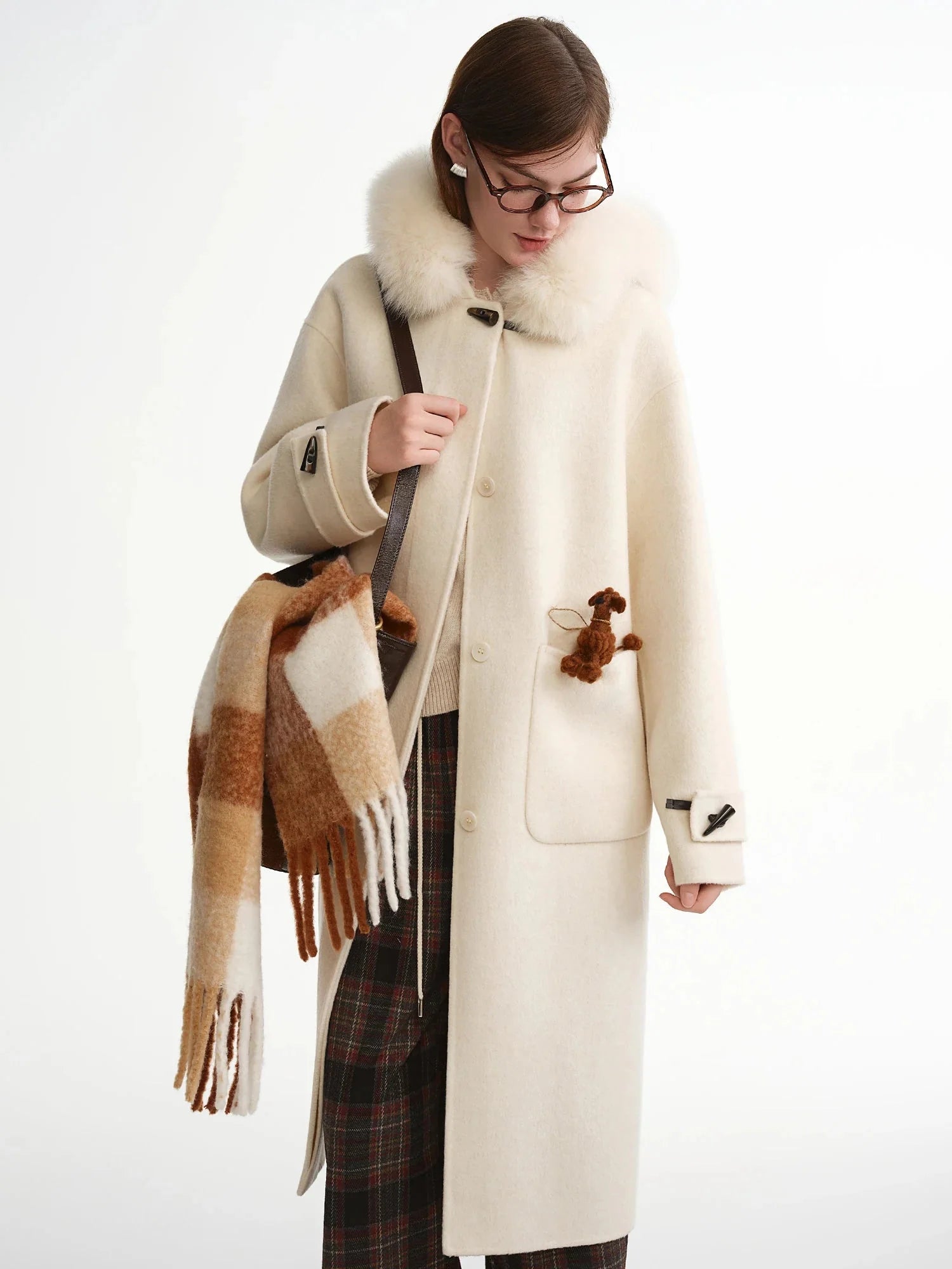 Plus Size Fox Fur Collar Wool Overcoat Luxury Winter Coat