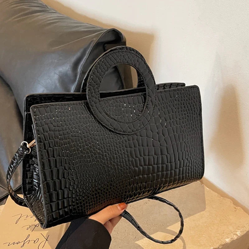 Luxury Crocodile Pattern Women's Handbag | Fashion Shoulder & Crossbody Bag (Famous Brand Designer PU Leather, Large Capacity)