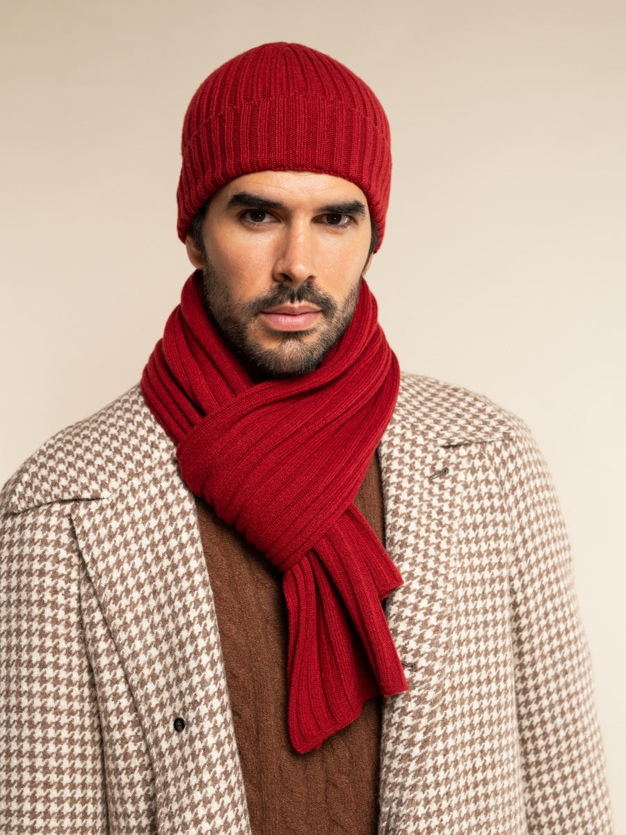 Napoli (red) - Italian 100% cashmere ribbed scarf (unisex)