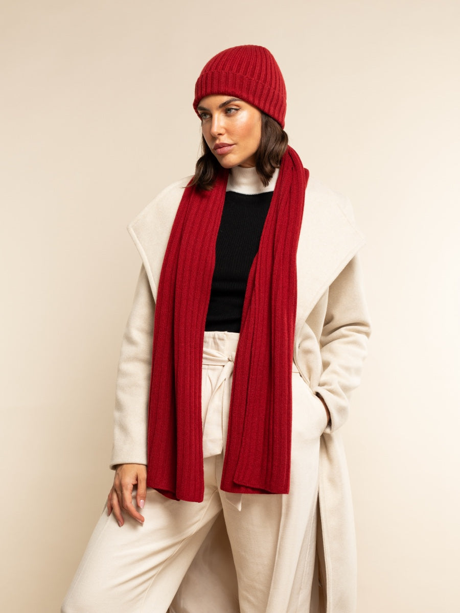 Napoli (red) - Italian 100% cashmere ribbed scarf (unisex)