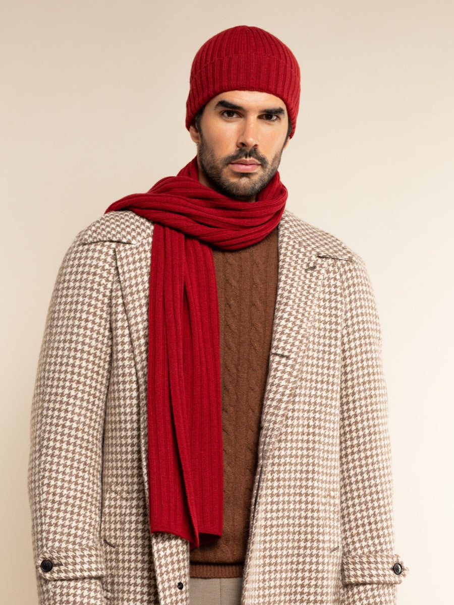 Napoli (red) - Italian 100% cashmere ribbed scarf (unisex)