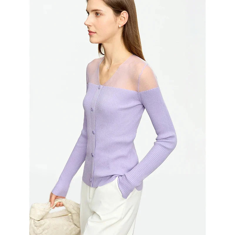 Women’s Slim Fit V-Neck Patchwork Sweater