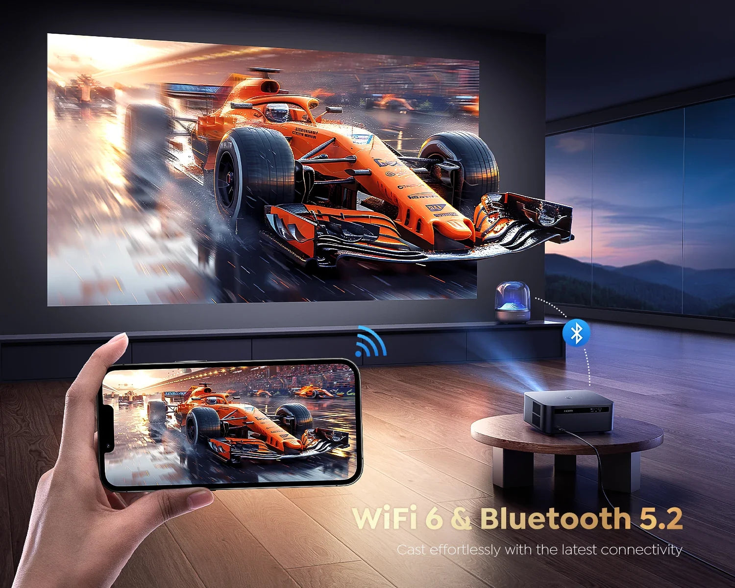 High Brightness 4k Android Projector 45000Lumens Auto Focus WIFI 6 BT5.2 Dolby Home Movie Theater Google TV Smart Projectors