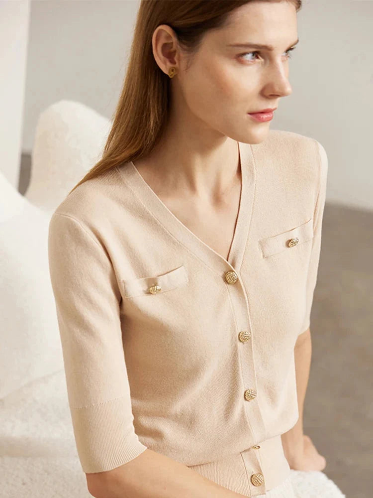 Slim V-Neck Knitted Cardigan Women’s Top