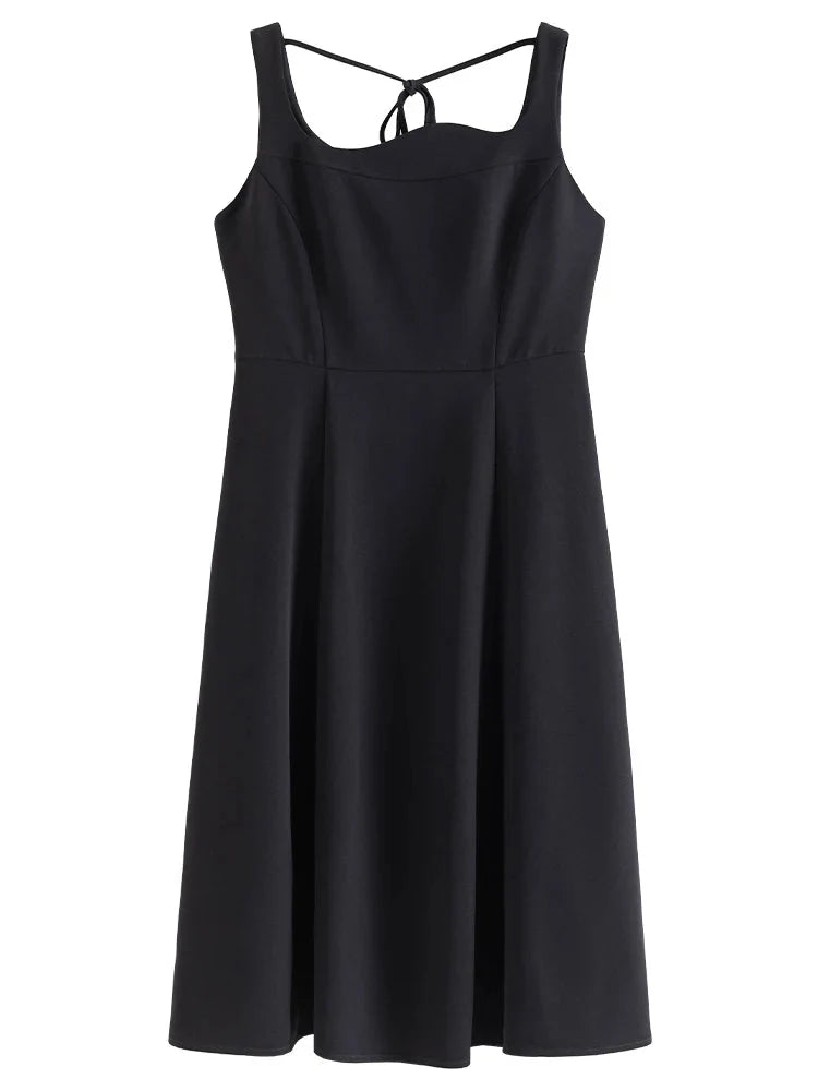 French Style Corrugated Collar Black Dress