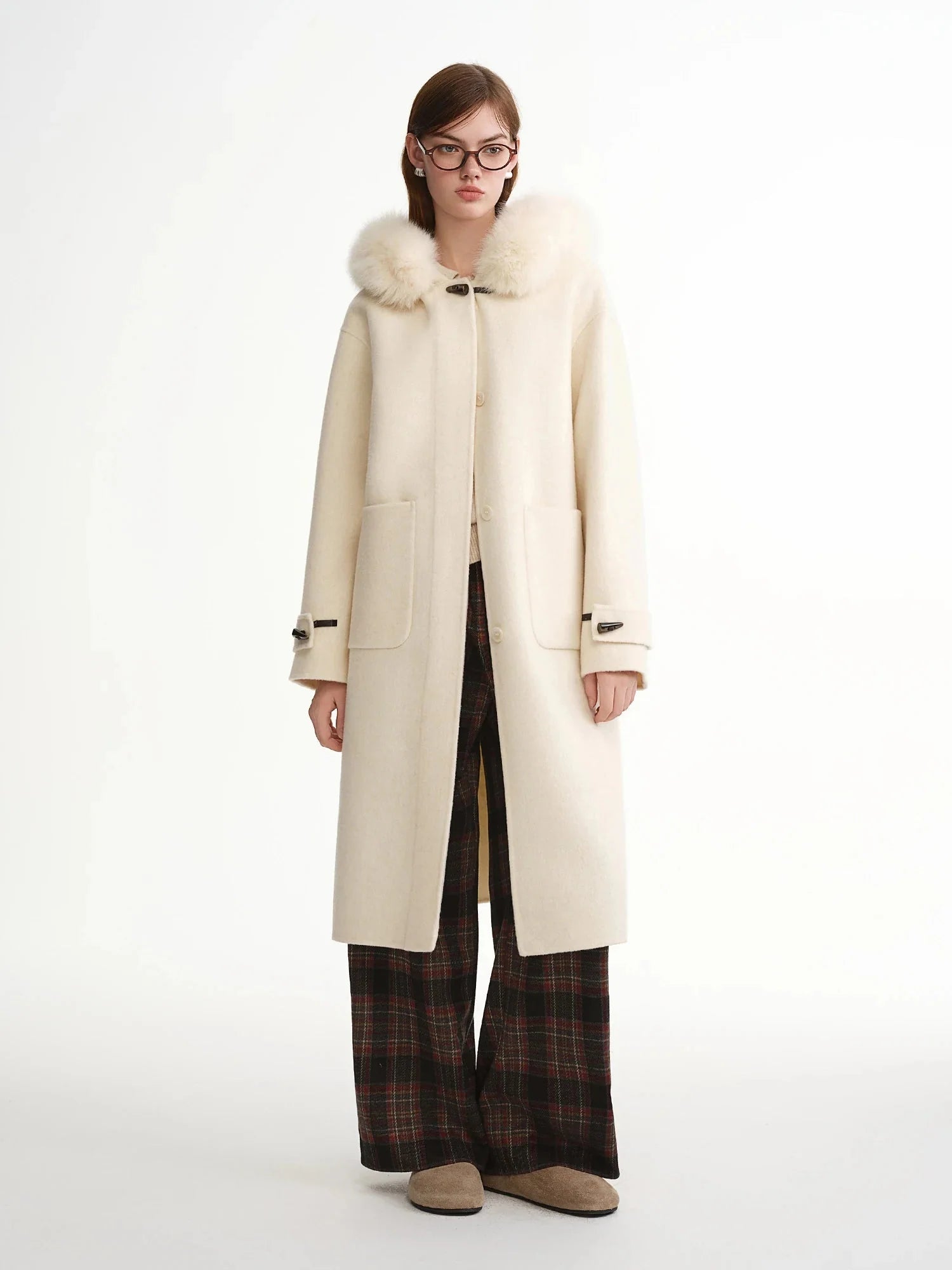 Plus Size Fox Fur Collar Wool Overcoat Luxury Winter Coat