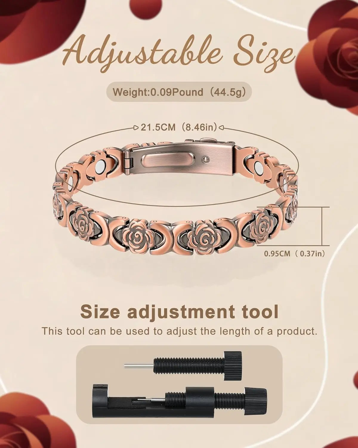 ARADOO Rose Design Pure Copper Bracelets for Women with 3800 Gauss Neodymium Magnetic Bracelet Jewelry Gifts