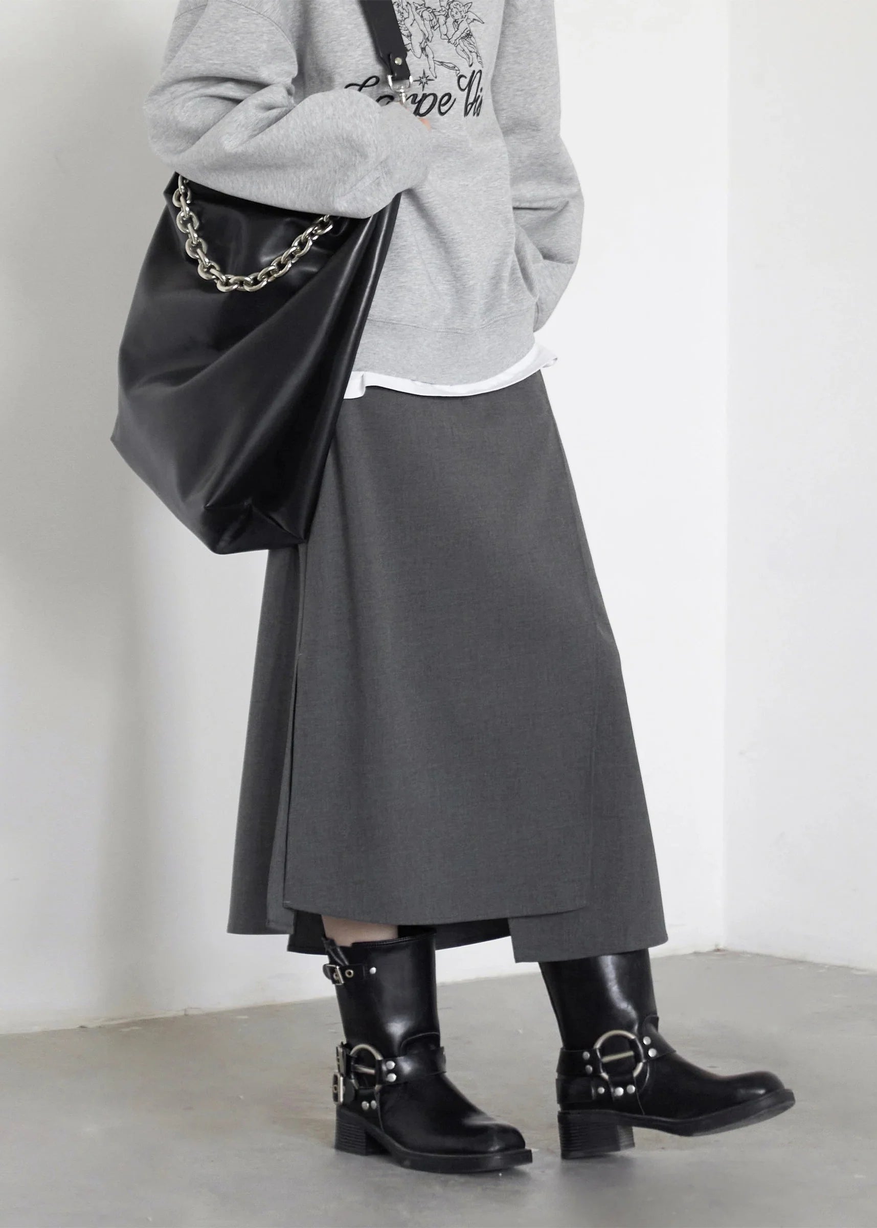 Casual Straight Tube Skirt Irregular Slit Design