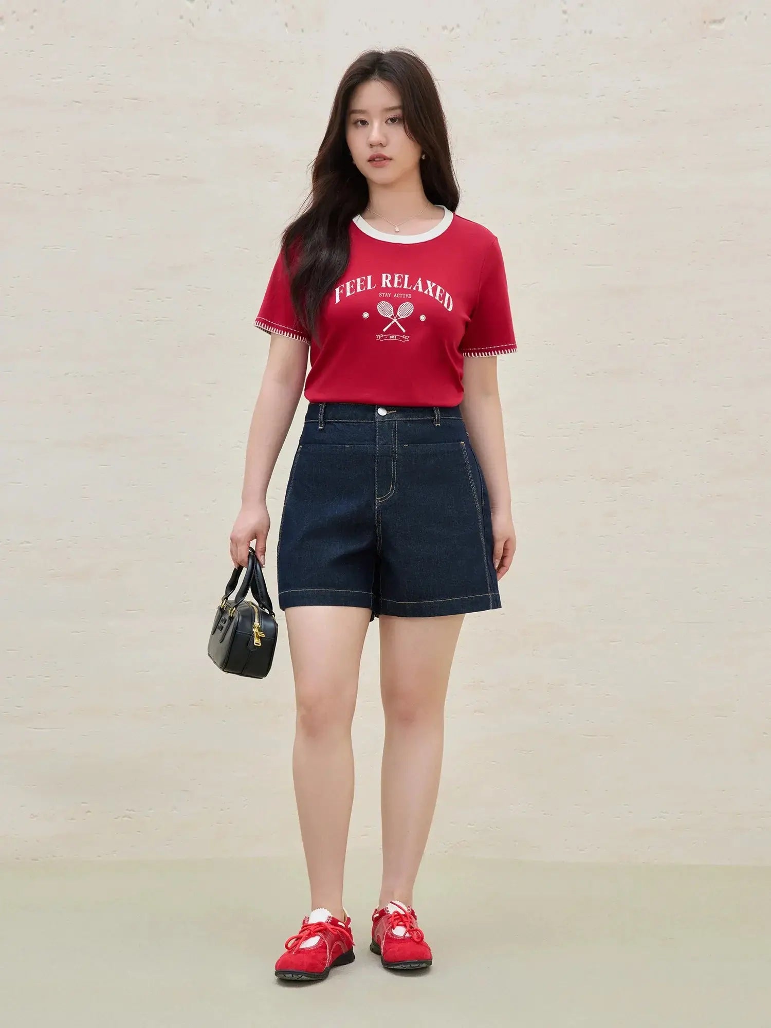 Women's Summer Contrast-Stitch Cotton Tee