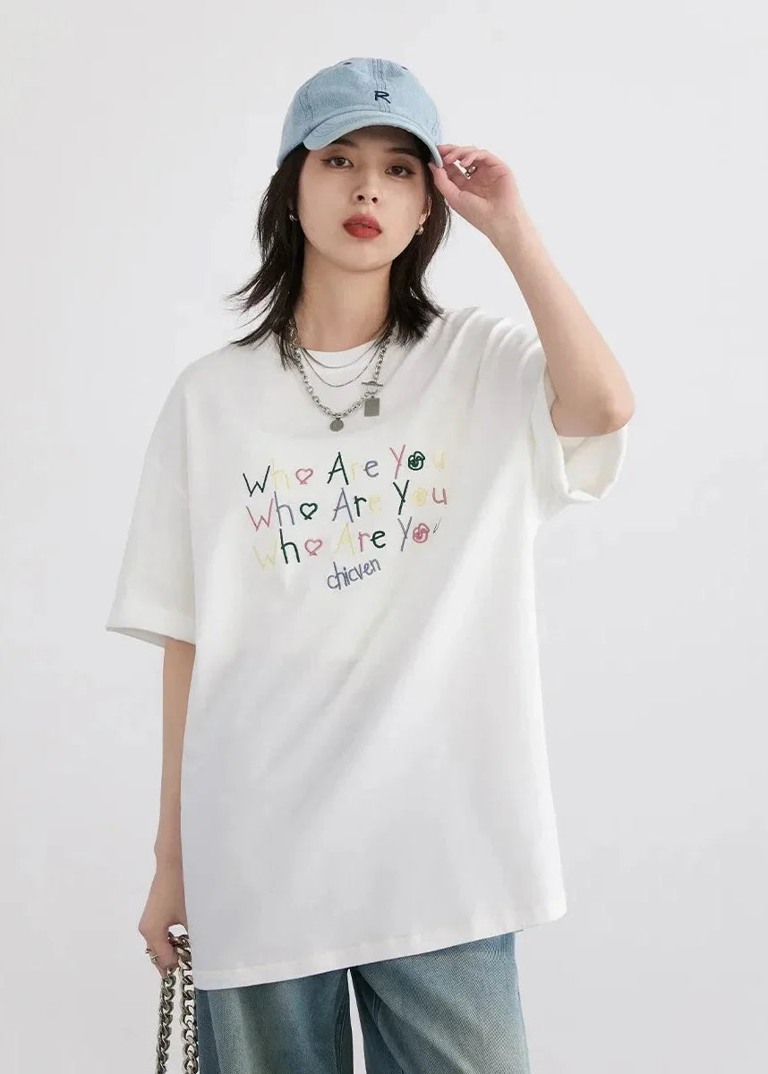 Women’s Embroidered Letter T-Shirt Loose Summer Top