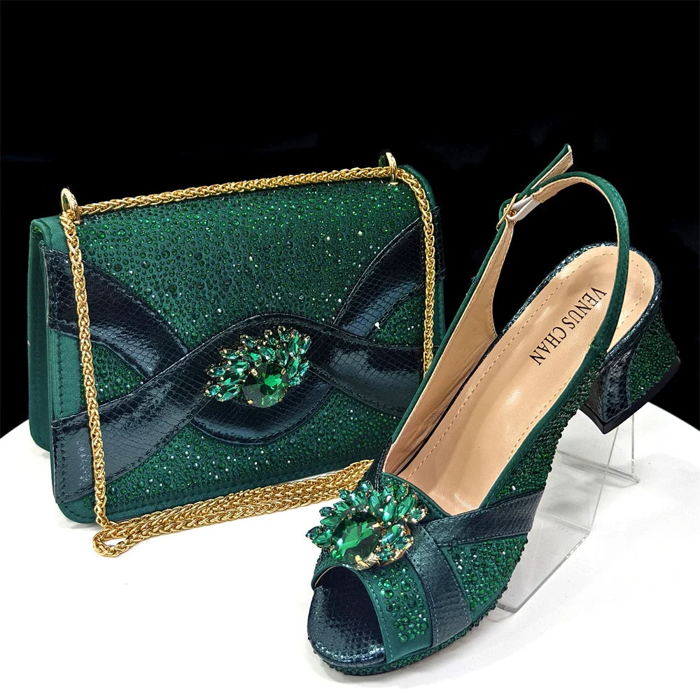 Elegant Women's Peep-Toe Heels and Matching Bag Set EDS41