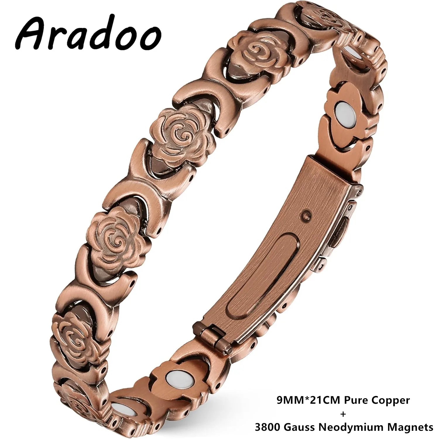 ARADOO Rose Design Pure Copper Bracelets for Women with 3800 Gauss Neodymium Magnetic Bracelet Jewelry Gifts
