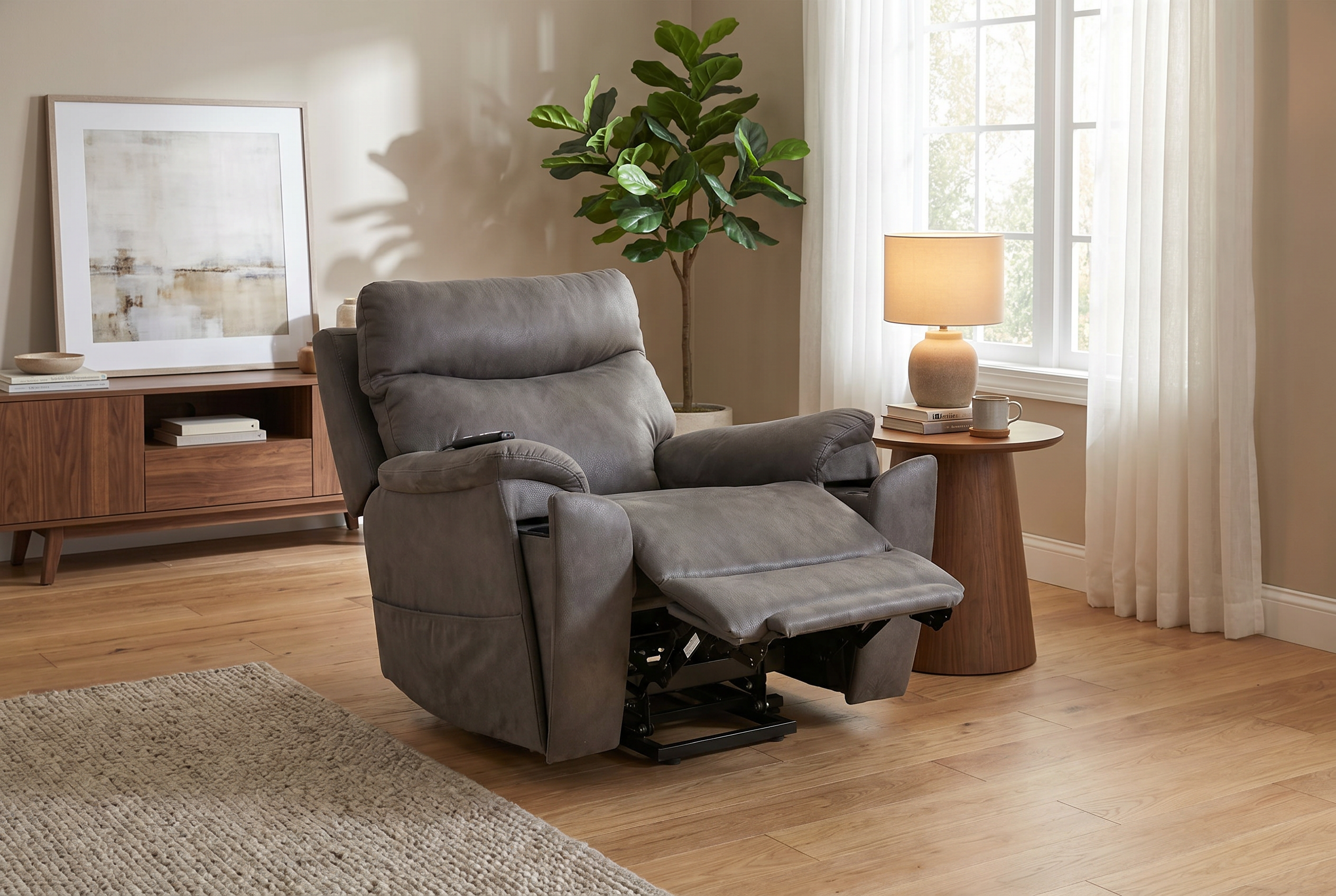 Serenity Slate Grey Ultra Infinite Position Lift Chair with Power Headrest, Heat, Massage & Wireless Charging