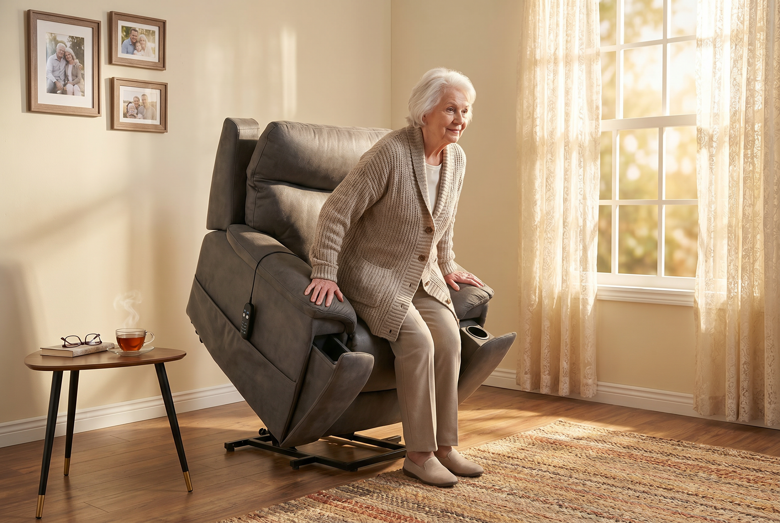 Serenity Slate Grey Ultra Infinite Position Lift Chair with Power Headrest, Heat, Massage & Wireless Charging