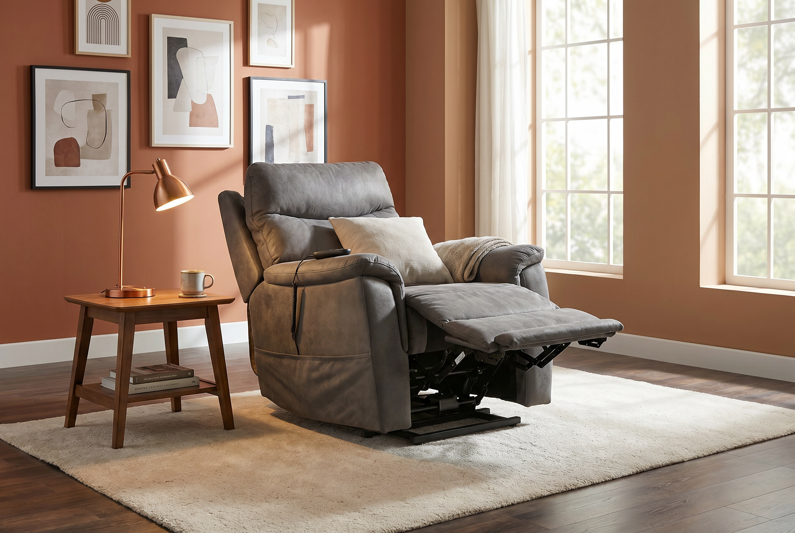 Serenity Slate Grey Ultra Infinite Position Lift Chair with Power Headrest, Heat, Massage & Wireless Charging