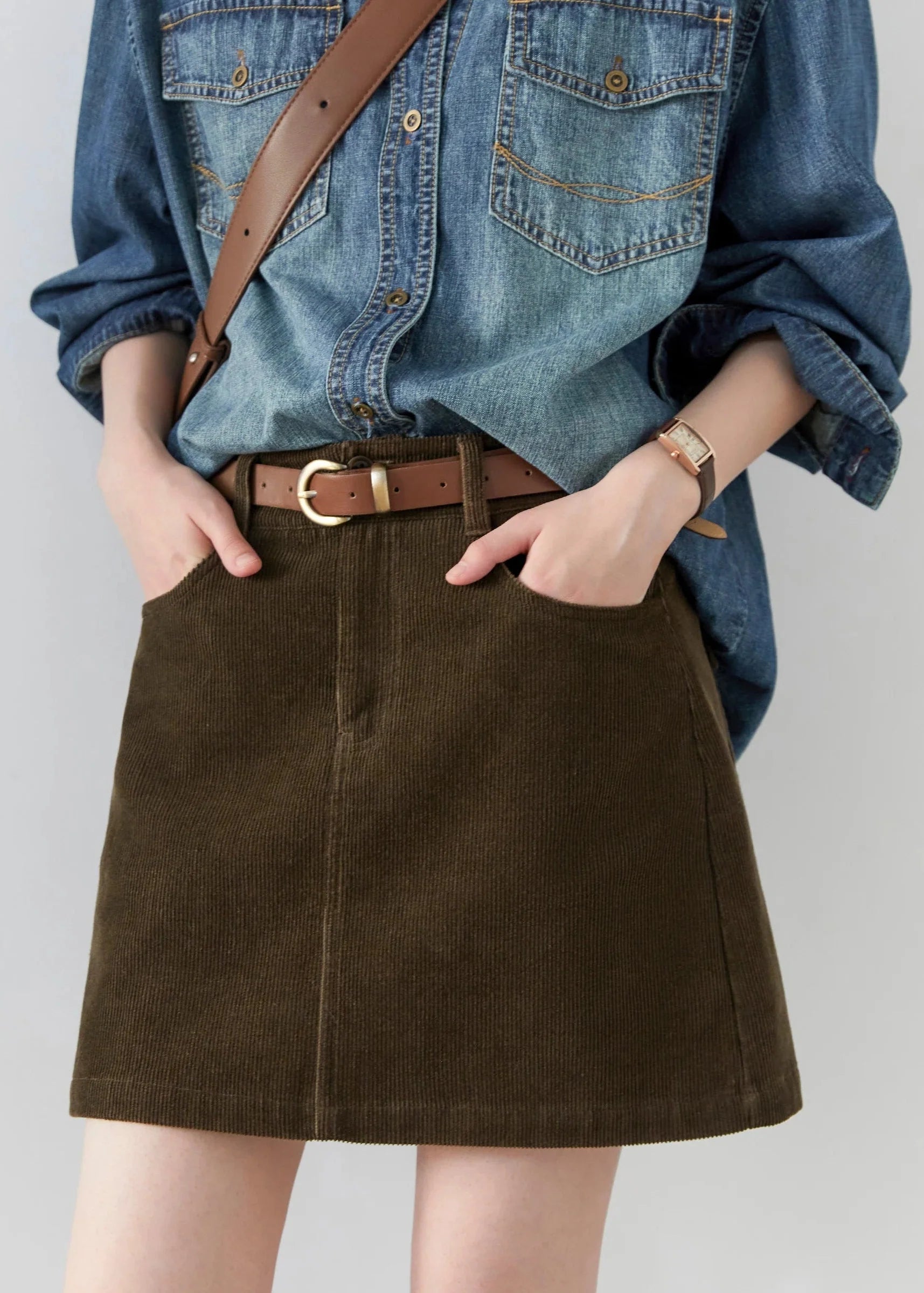 Women’s Retro High-Waisted Corduroy A-Line Skirt