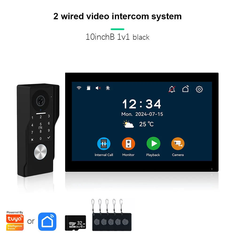 ANJIELO 2-Wire Video Door Phone with TUYA App IC Card PIN Unlock 24 IP Camera Support Smart Video Intercom System for Home 1080P