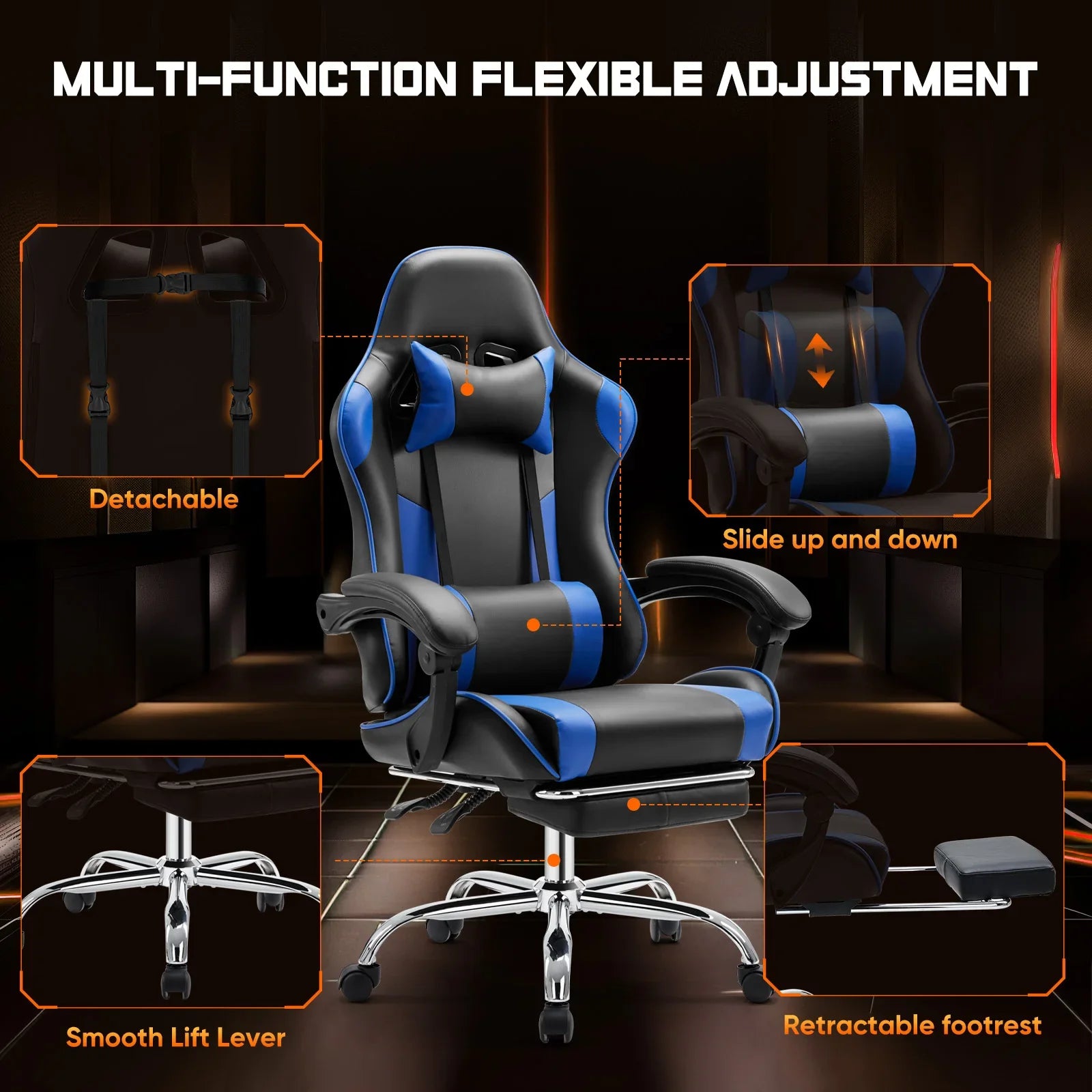 JHK Ergonomic Racing Gaming Chair With Headrest and Lumbar Support