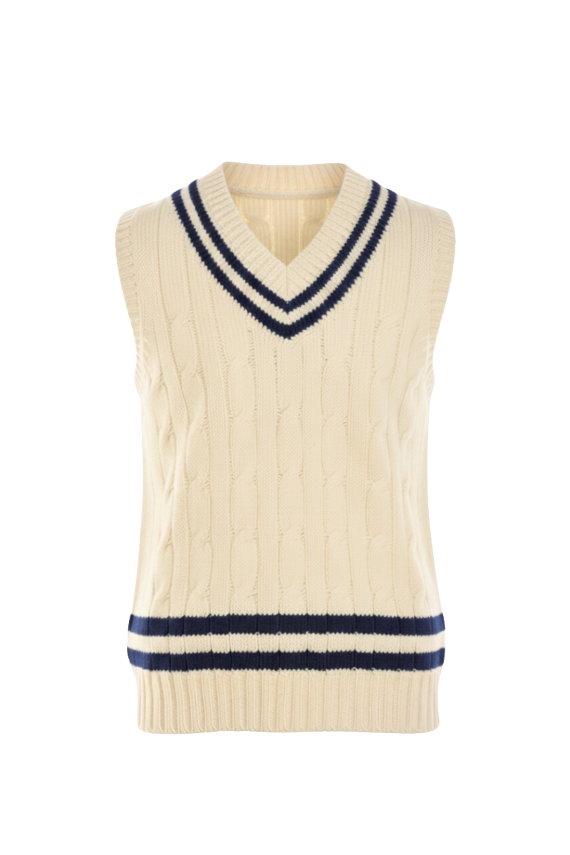 Fedeli Merino Wool V-Neck Varsity Sweater Vest