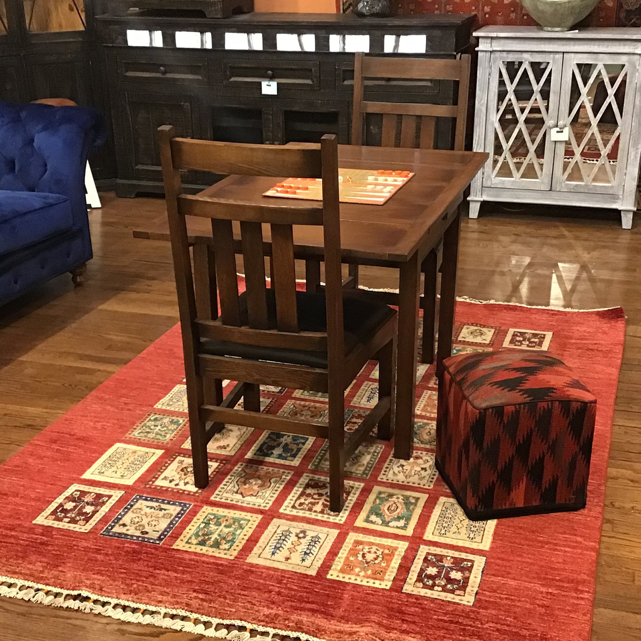 Mission Oak Kitchen Table with 2 Leaves and 4 Oak Dining Chairs