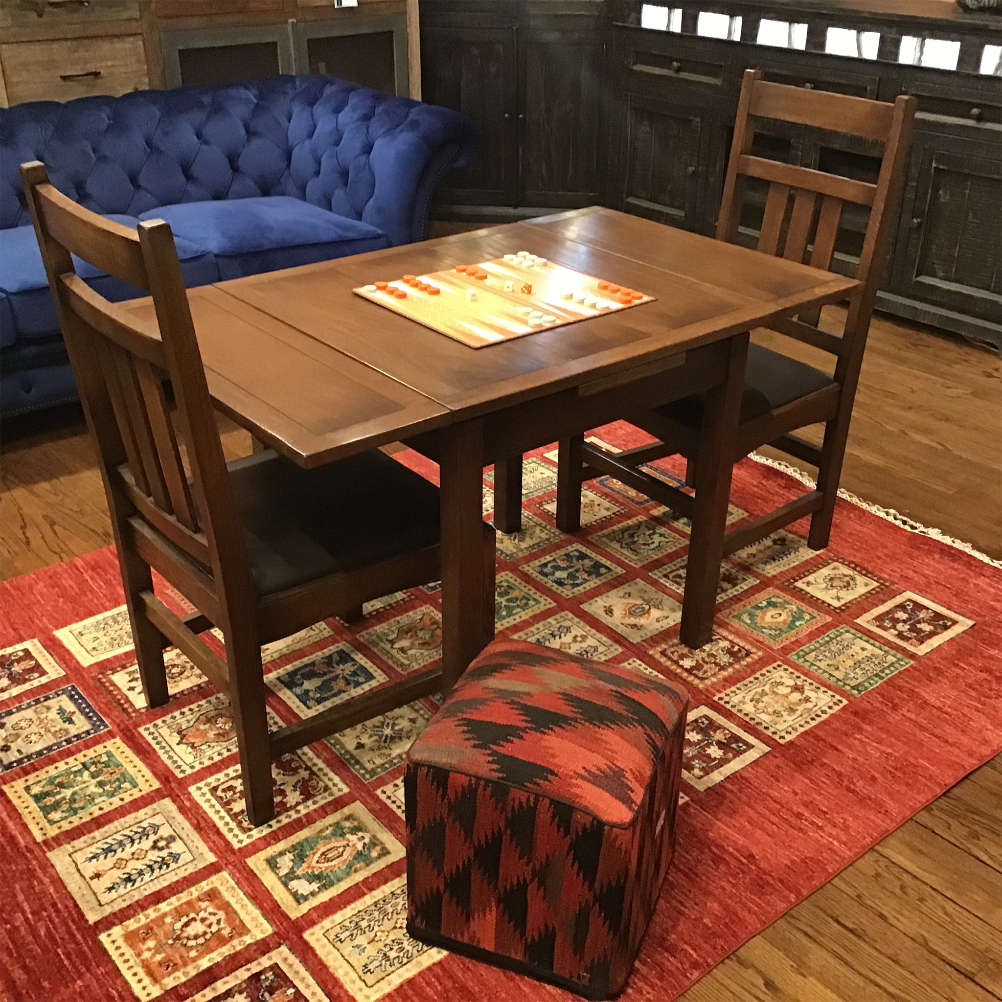 Mission Oak Kitchen Table with 2 Leaves and 4 Oak Dining Chairs