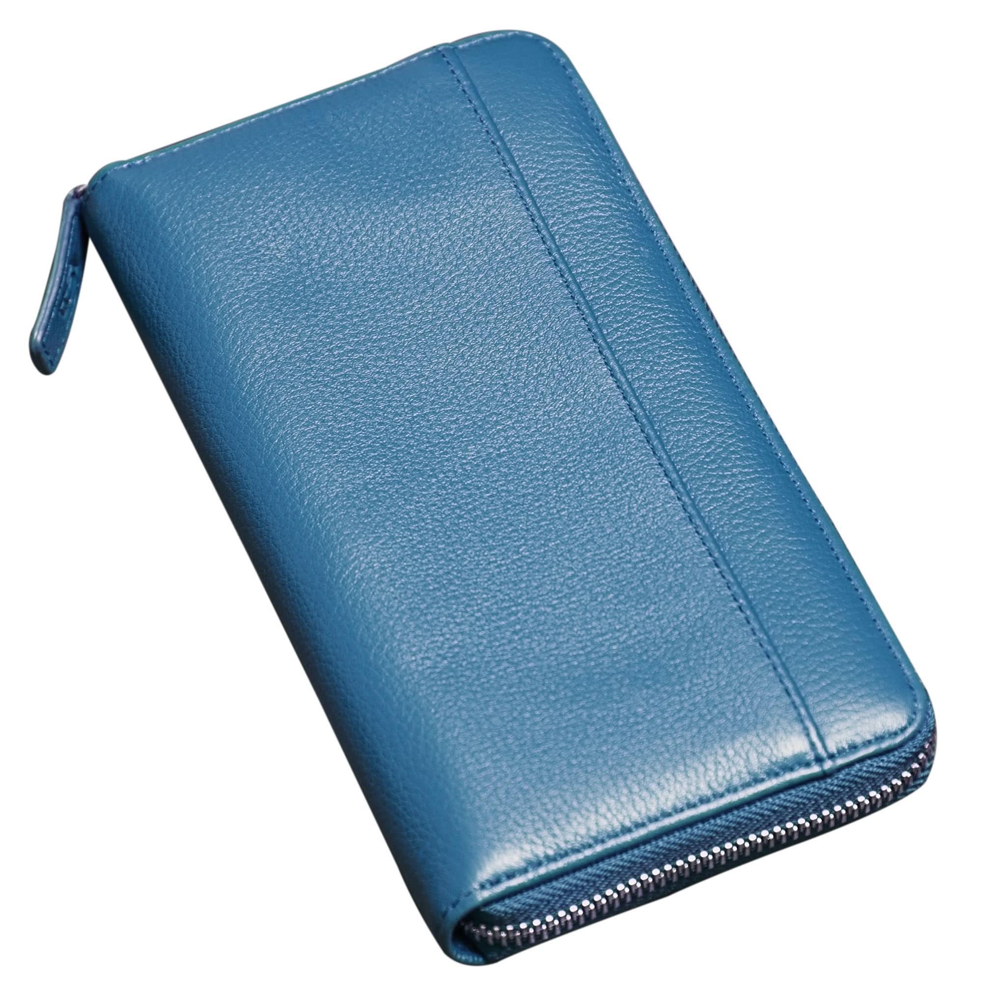 Sophia Full-Grain Leather Structured Double-Zip Wallet with RFID Protection