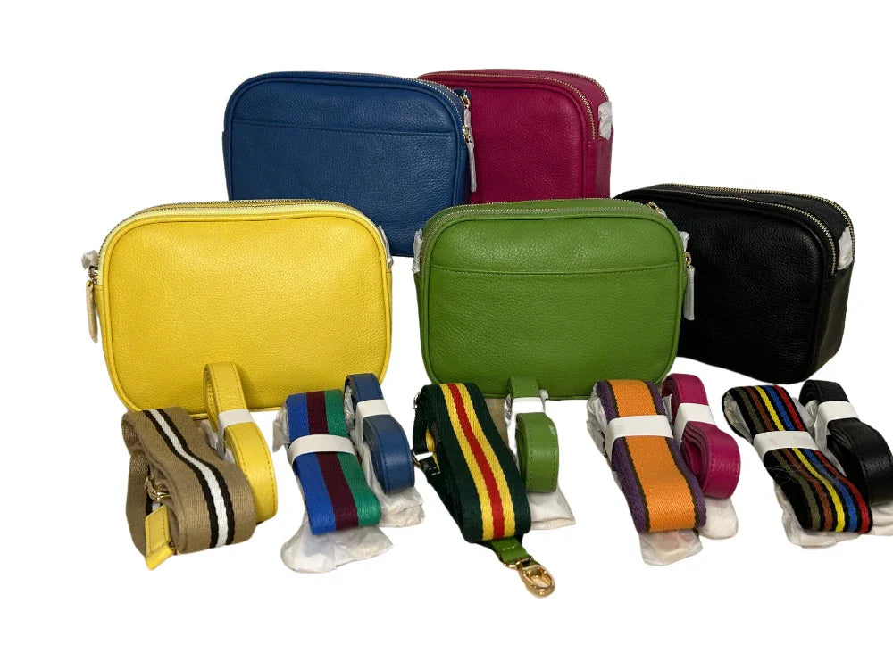 Sophia Full-Grain Leather Crossbody Bag – Double-Zip Travel & Everyday Purse