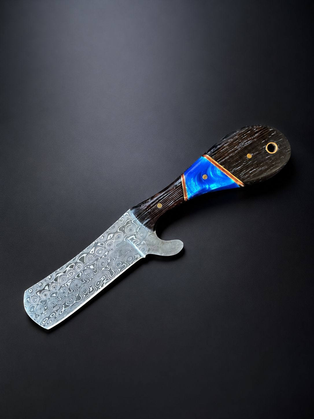 Titan "Malachite Range" Bull Cowboy Cutter | Sheepfoot Damascus Steel | Blue Inlay Wenge & Malachite Handle | Engraved Western Leather Sheath TK-523