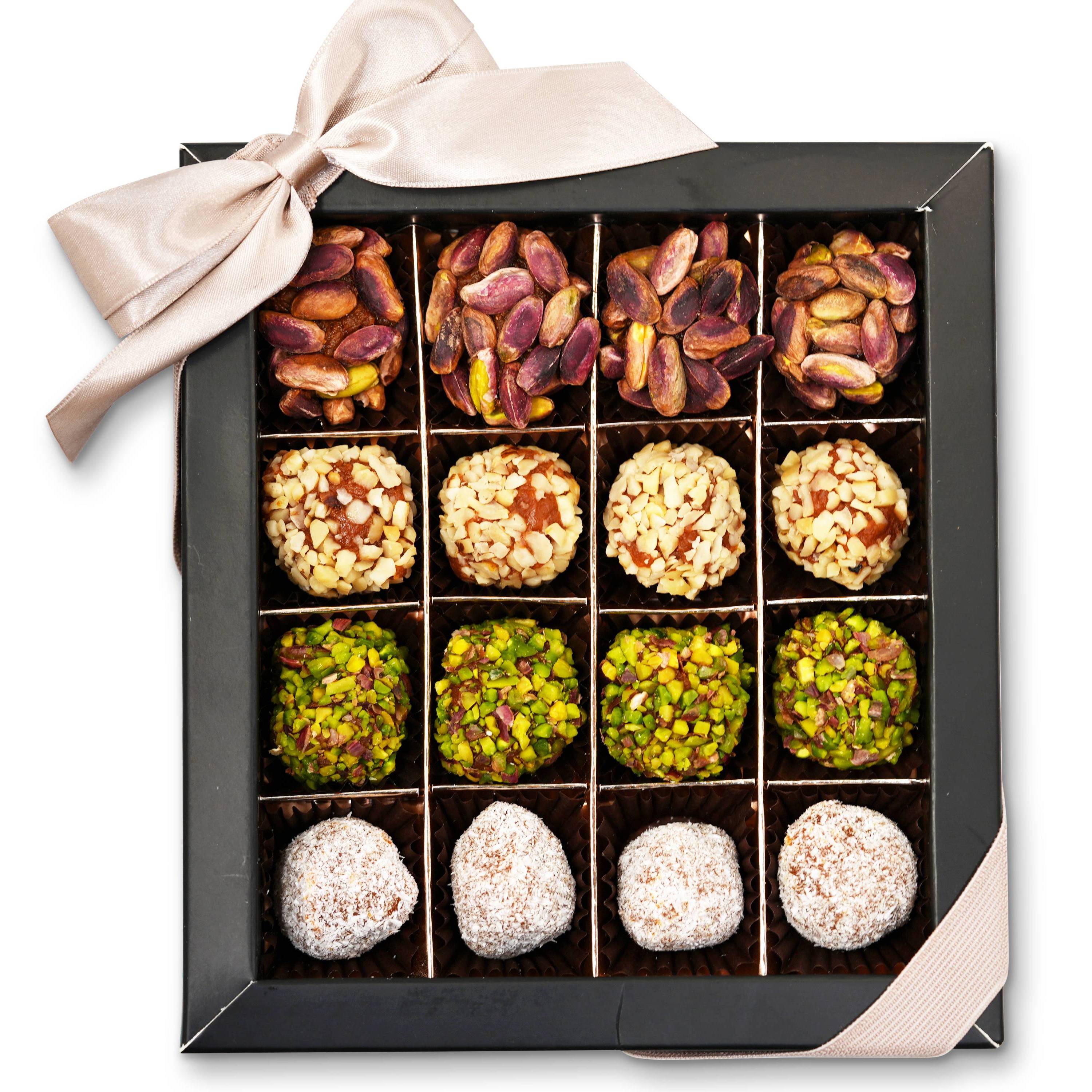 Andy Anand No Sugar Added Natural Truffles, 16 Pc Pistachio Hazelnut & Coconut Gift Box, Carrot Paste Base, Chocolate Free, Diabetic Friendly, Keto Friendly, Gourmet Birthday Gift