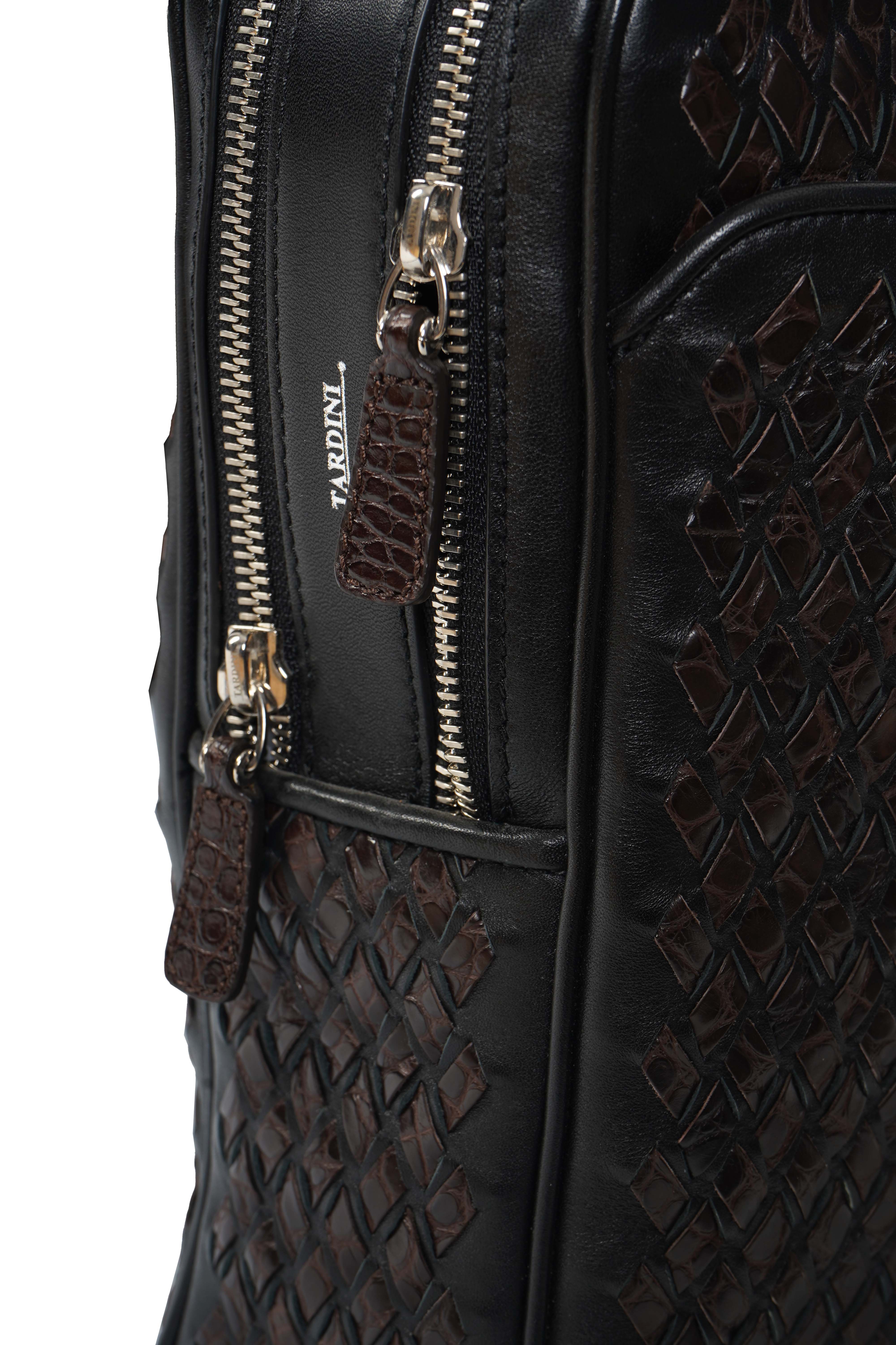 Tardini Woven Full-Grain Calfskin-Alligator Leather Briefcase Bag